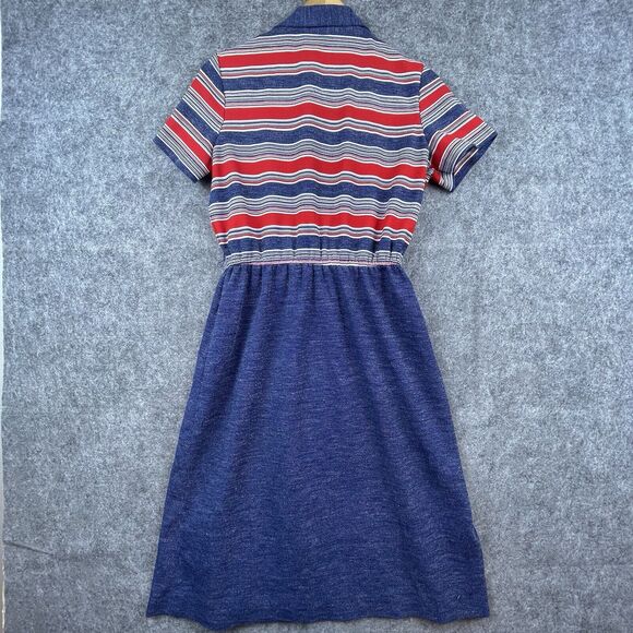 Vintage Jennifer Gee Dress Womens 14 Blue Red Collared 70s Schoolgirl Academia - Picture 3 of 9